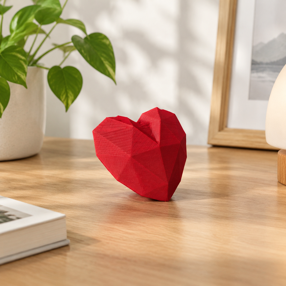 2 Pack Multi-Faceted Geometric Heart Ornaments Modern Polygon Decorations for Home Desktop and Shelf Display — main product view