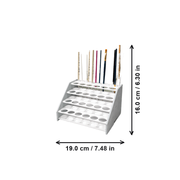 Tiered Craft Paint Storage Rack with Integrated Brush Holder, Desktop Organizer for Paint Bottles and Paintbrushes — dimensions