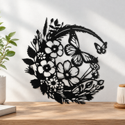 Floral and Butterfly Silhouette Hanging Wall Art Ornament, Nature Inspired Home Decor Piece — additional product view