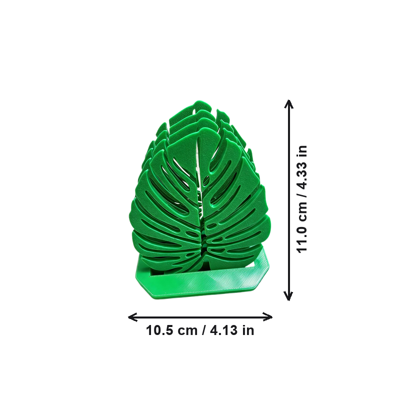 Monstera Leaf Coaster Set with Matching Holder Base, Tabletop Surface Protector for Home and Kitchen Decor — white background