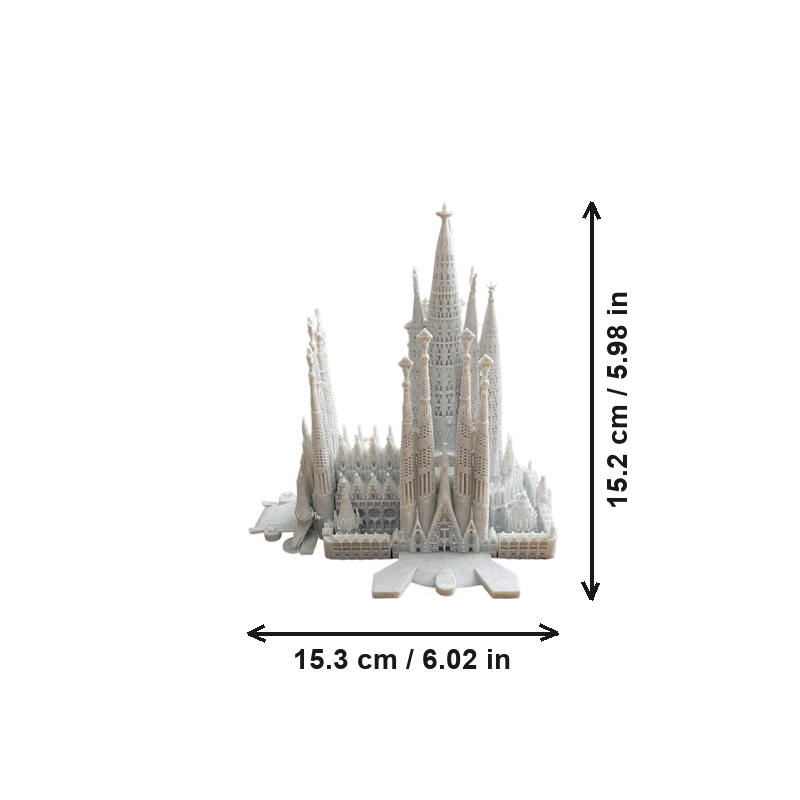 Intricate Miniature Cathedral Architectural Model with Multiple Spires and Integrated Base — dimensions