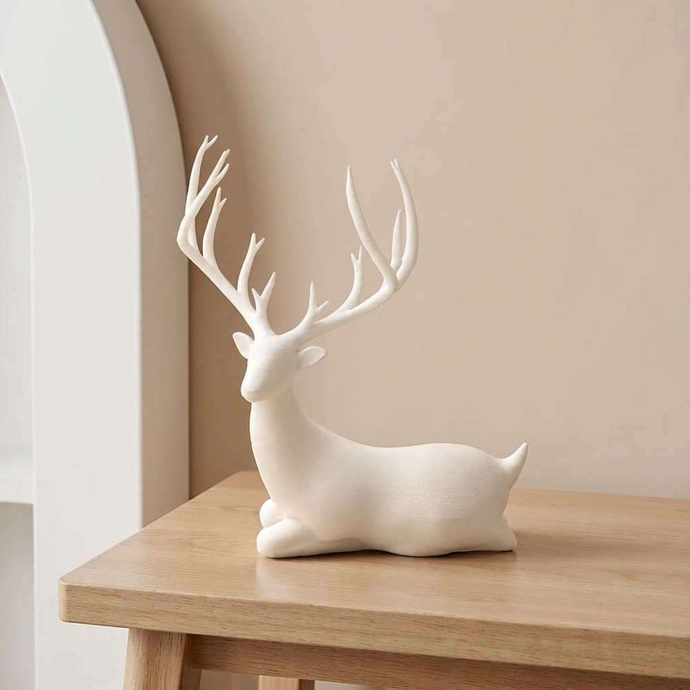 Lying Deer Figurine, Minimalist Festive Decor Ornament for Desktop and Shelf Display — main product view