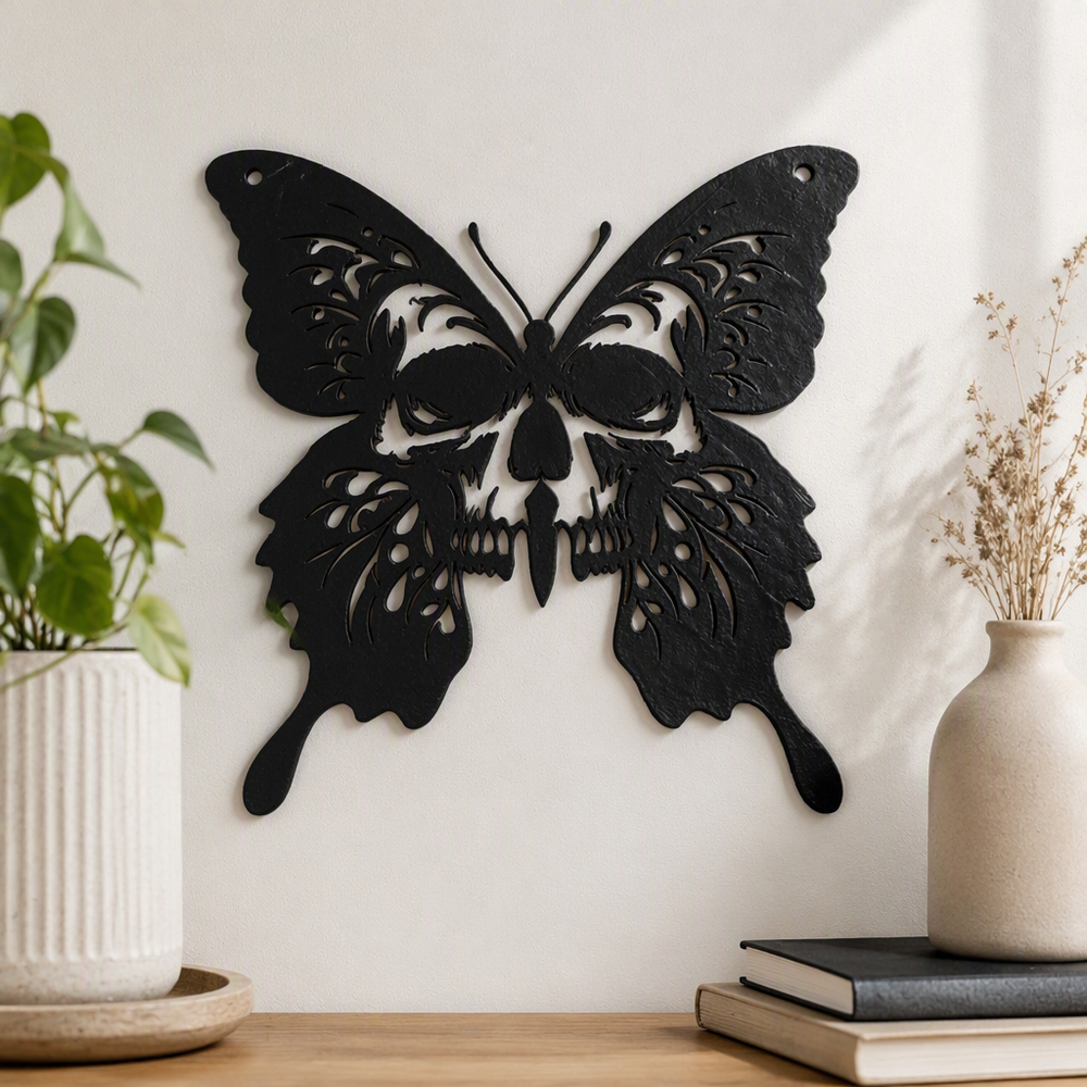 Hollow Cutout Butterfly Skull Wall Hanging Decor — main product view