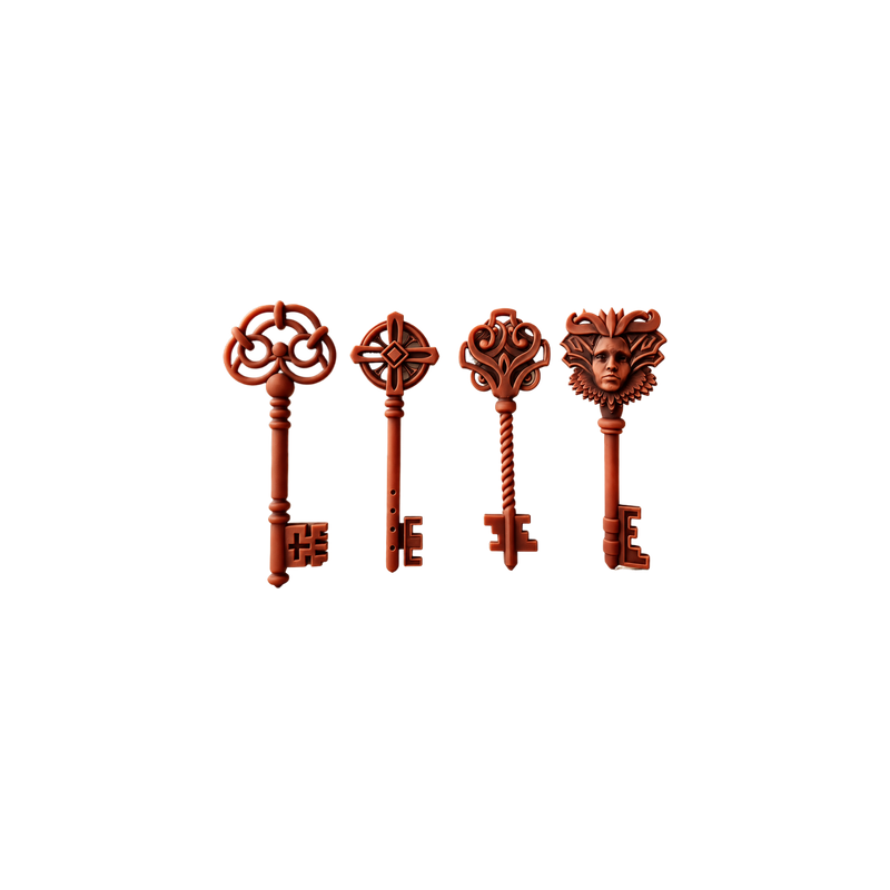 Set of 4 Decorative Vintage Style Ornament Keys for Home Display and Themed Arrangements — white background