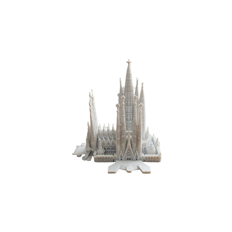 Intricate Miniature Cathedral Architectural Model with Multiple Spires and Integrated Base — white background