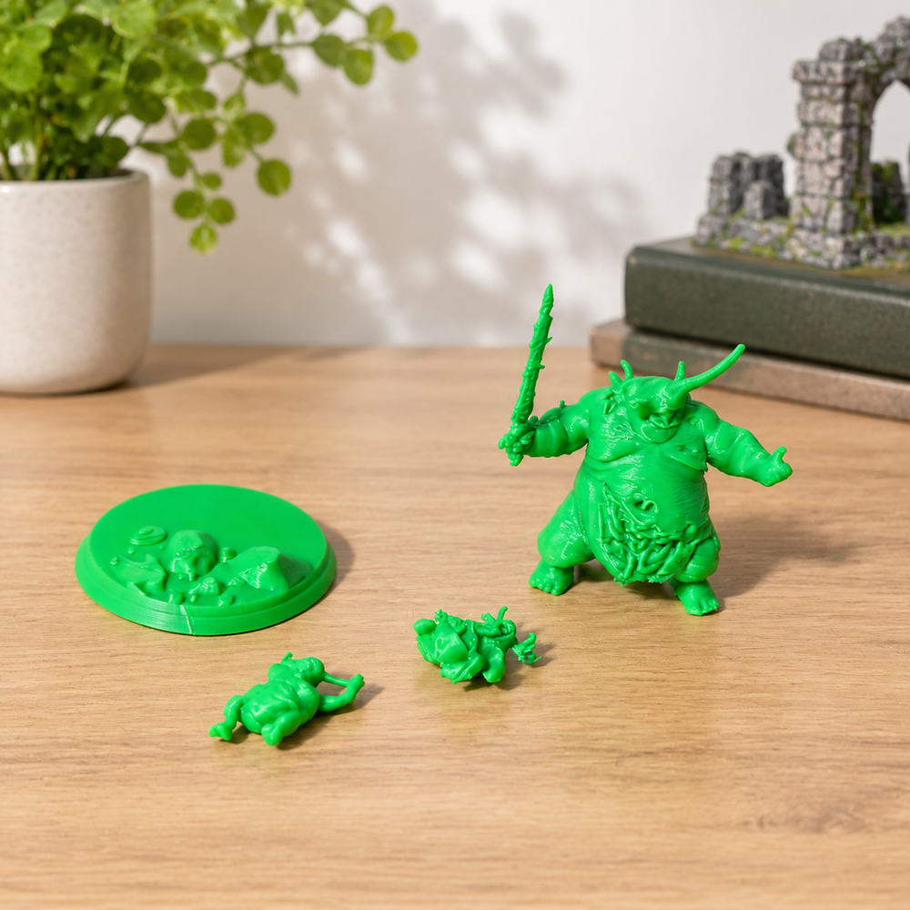 Detailed Unpainted Tabletop Wargame Miniature with Themed Round Display Base and Two Accessory Parts — main product view