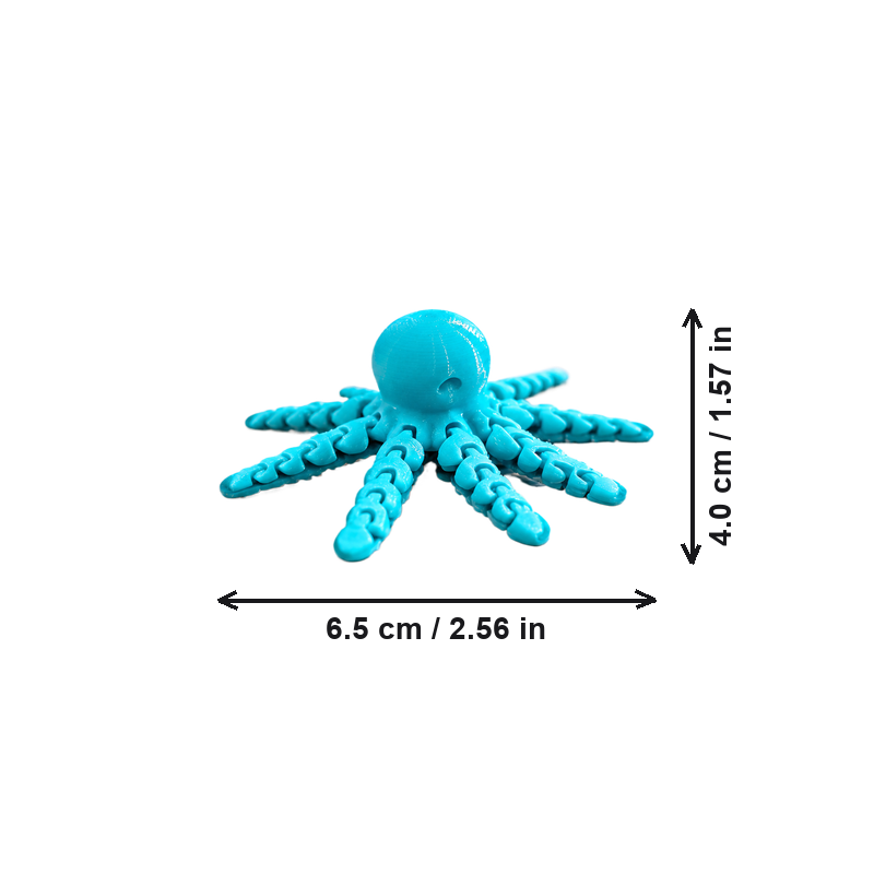 Articulated Octopus Desktop Decor Pencil Topper with Freely Bendable Tentacles — dimensions
