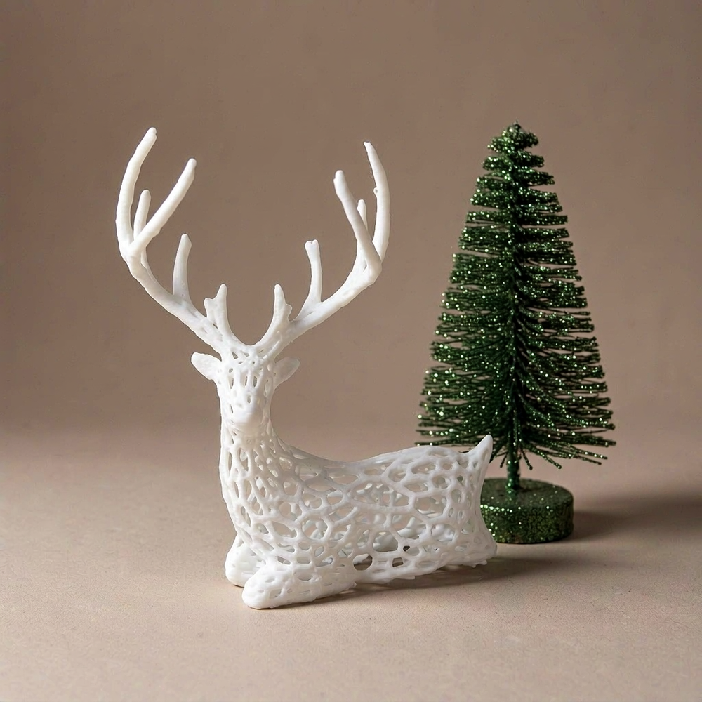 Seated Hollow Lattice Deer Figurine, Holiday Seasonal Tabletop Home Display Decor Piece — product scene