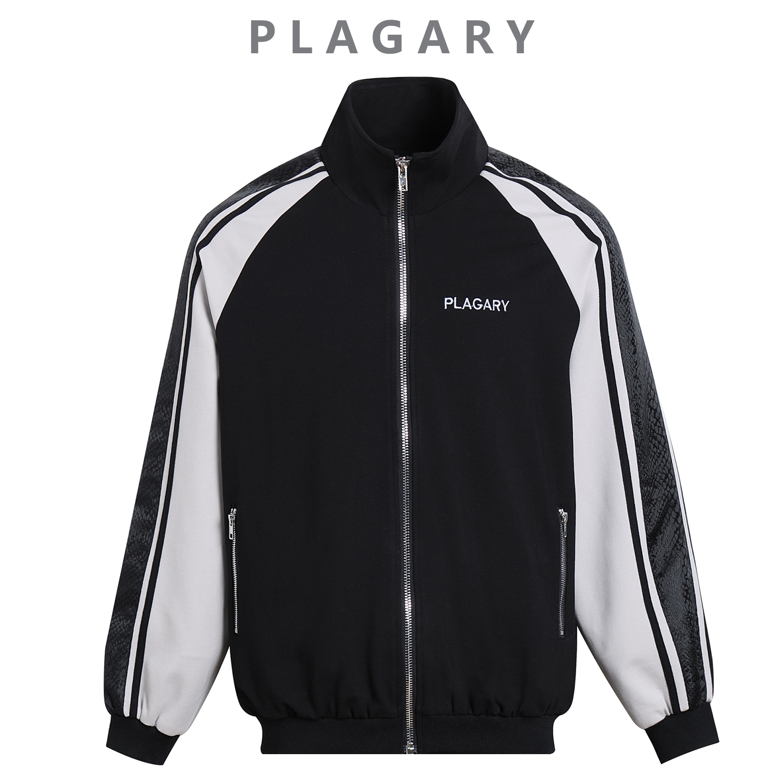 PLAGARY TRACKSUIT JACKET IN BLACK SNAKE PRINT STITCHING